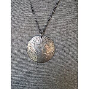 Wendell August Forge Pewter Necklace Butterfly 2 1/8" Pendant 24” Chain